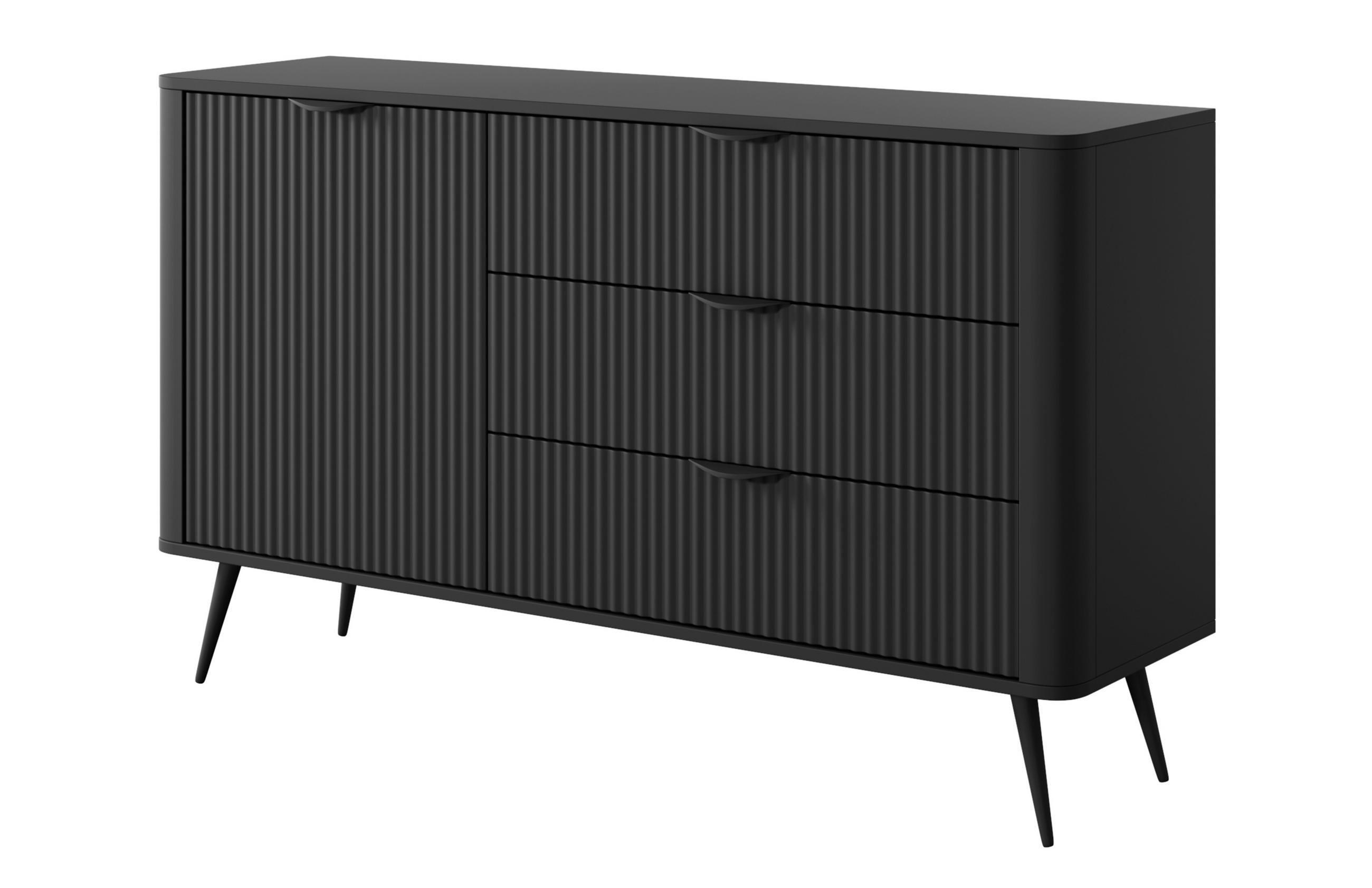 SIDEBOARD Vespasia 1T 3S Schwarz 138,2/81,2/38 cm – Geriffelten Fronten - Schwarz, Holzwerkstoff/Metall (138.2/81.2/38cm) - AX Living