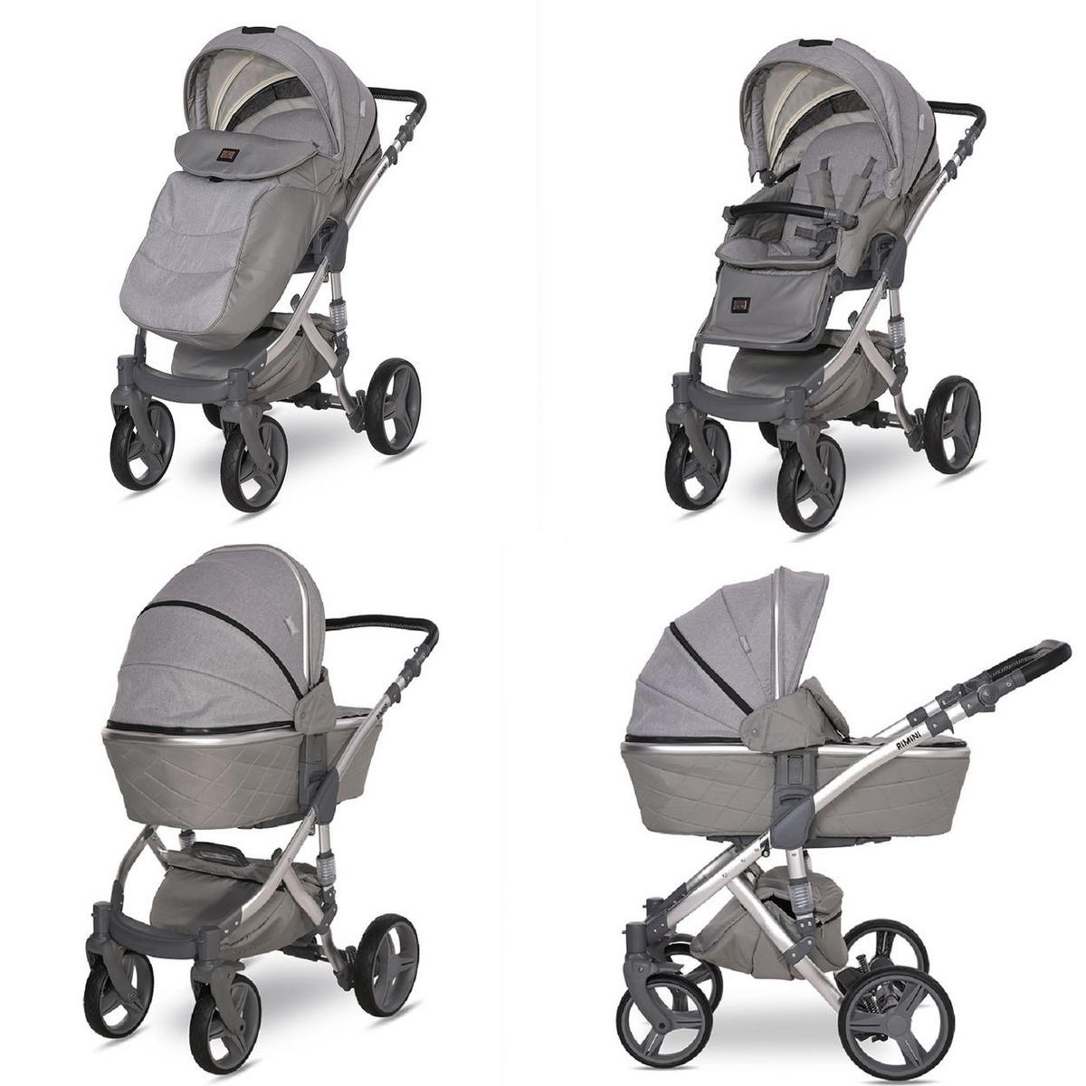 KOMBIKINDERWAGEN Rimini Premium hellgrau Sportsitz Tragewanne Moskitonetz verstellbar - Grau, Metall (112/60/117cm) - Lorelli