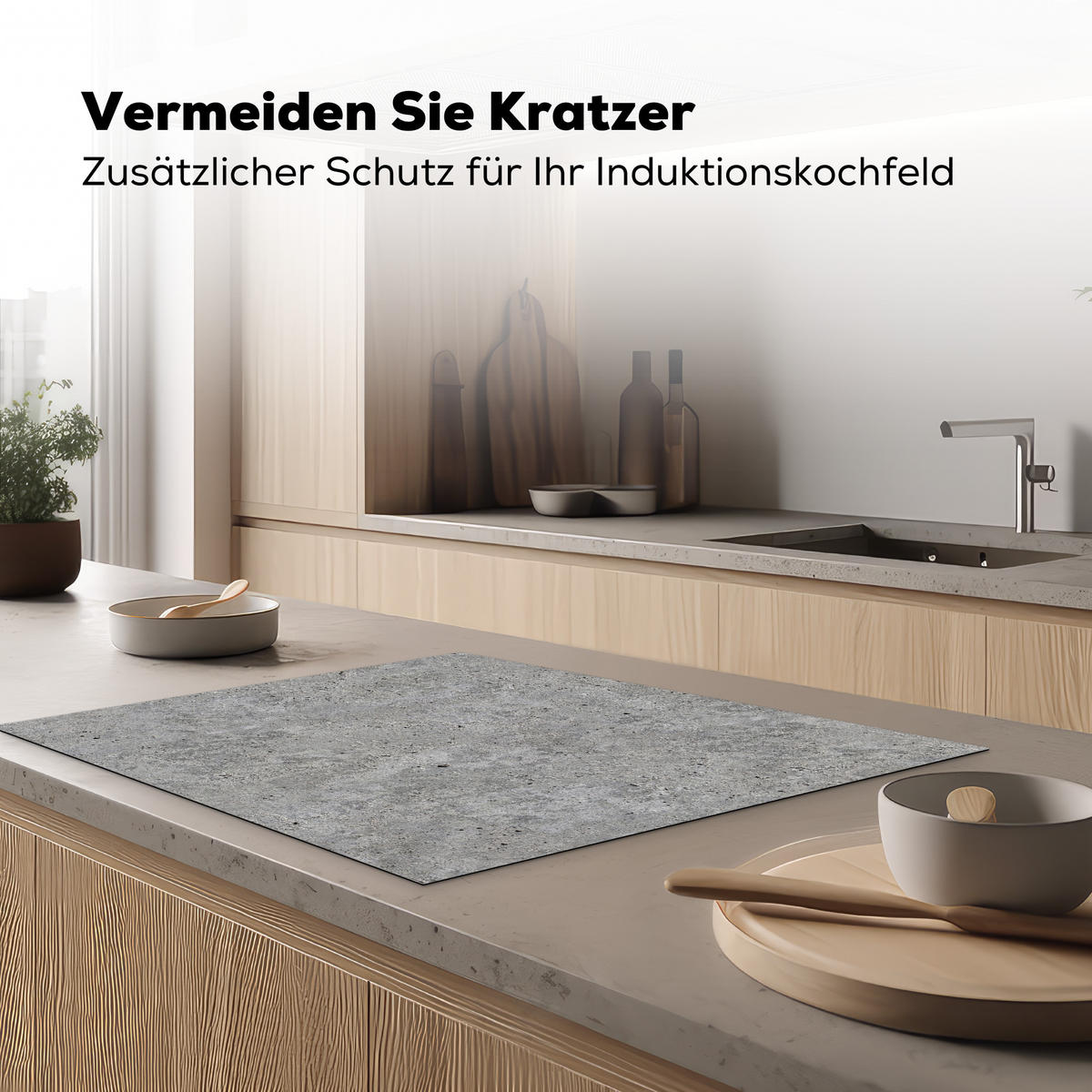 HERDABDECKPLATTE Beton - Schiefer - Grau - Struktur aus Beton Induktionsmatte 77x59 cm - Hellgrau, Kunststoff (77/59/0.2cm) - MuchoWow