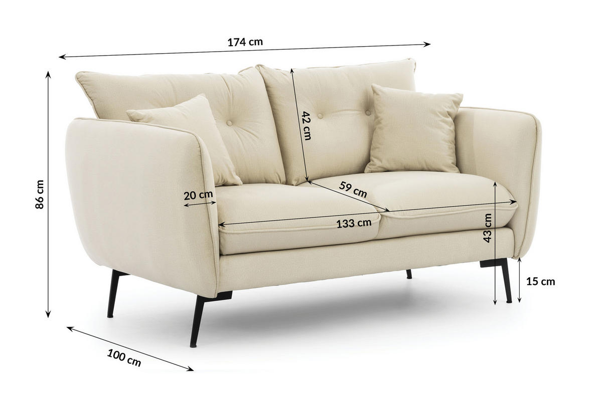 SITZGARNITUR 2+1 Nordloft Beige Samt - Beige/Schwarz, Holz/Textil (133/86/59cm) - S-Style Möbel