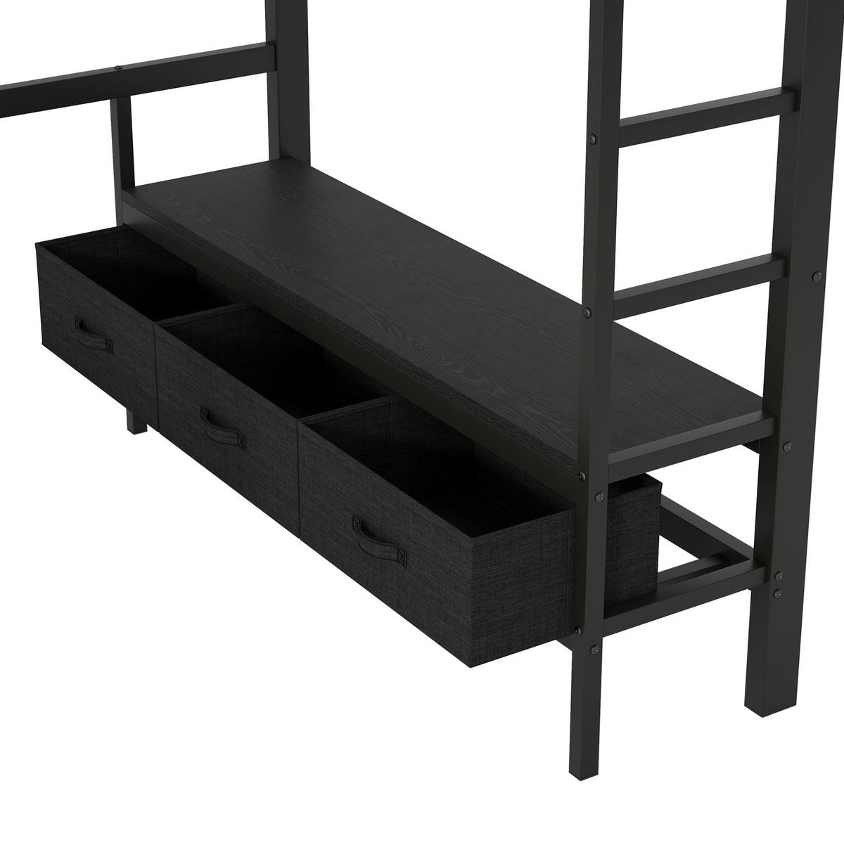 HOCHBETT 140/200 cm mit LED, USB, Schreibtisch und Schubladen - Schwarz, Metall (140/200cm) - MIVRAY