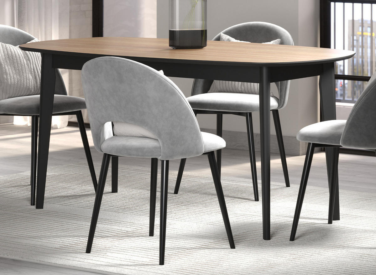 ESSTISCH Eiche, schwarz 160 x 90 cm, moderner Küchentisch - Eichefarben/Schwarz, Holzwerkstoff (77/160/90cm) - Top.Furn