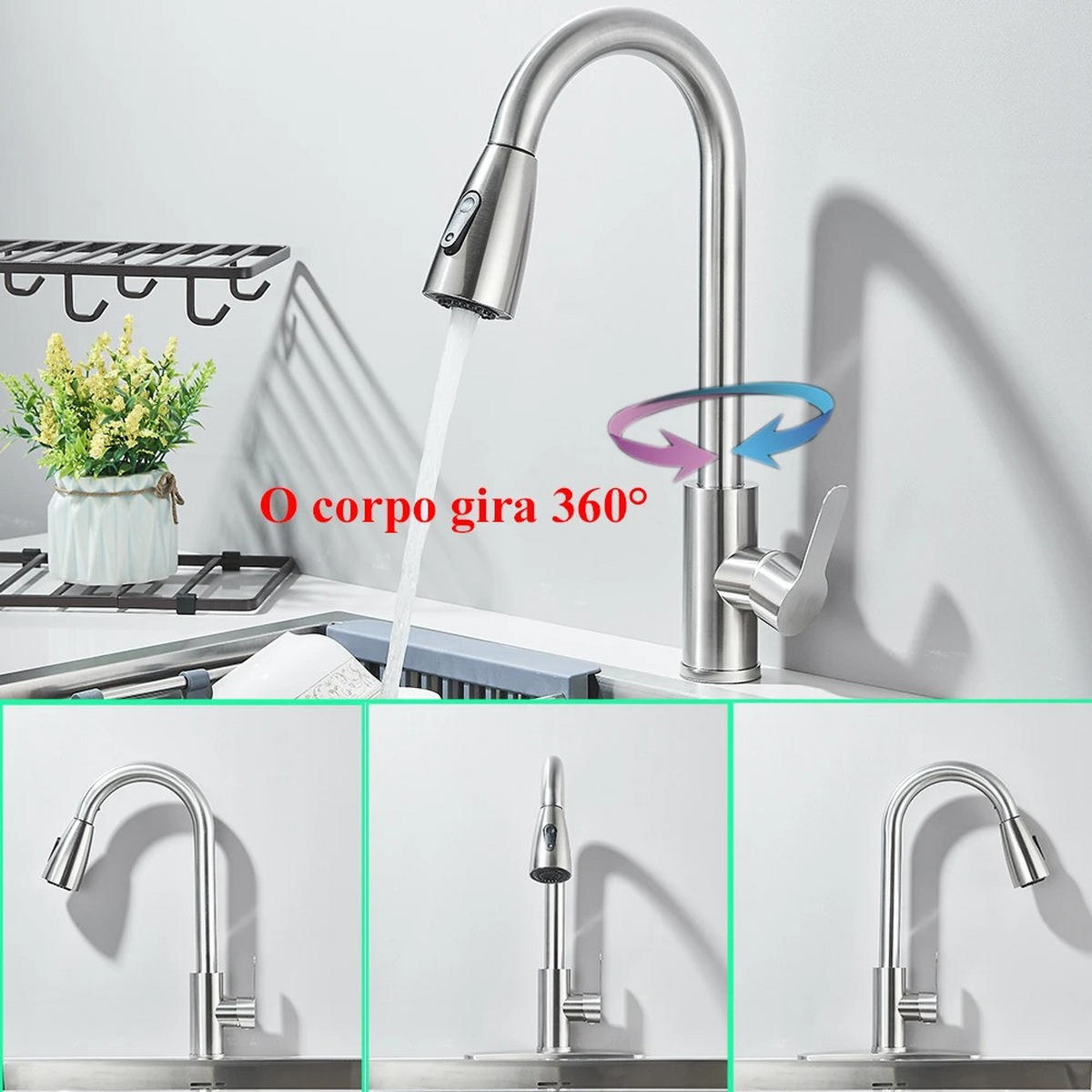 KÜCHENARMATUR Ausziehbar Flexibel Edelstahl - Nickelfarben, Metall (18/38/5cm) - Kaket