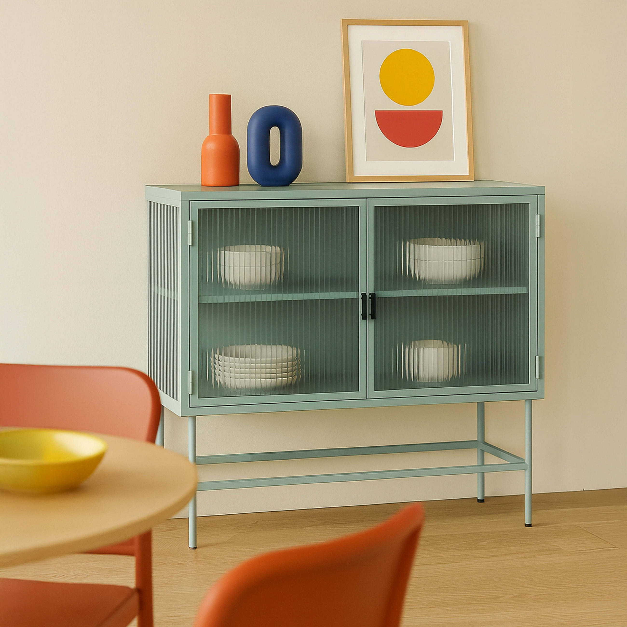 SIDEBOARD, Salbeigrün - Hellgrün/Grün, Metall (43/90/110cm) - Oviala
