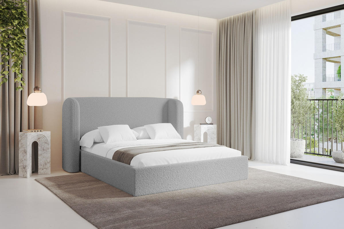 POLSTERBETT mit Bettkasten und Lattenrost, Boxbett ohne Matratze - ESTI 160x200 Hellgrau - Silberfarben, Holzwerkstoff/Textil (160/200cm) - ALTDECOR