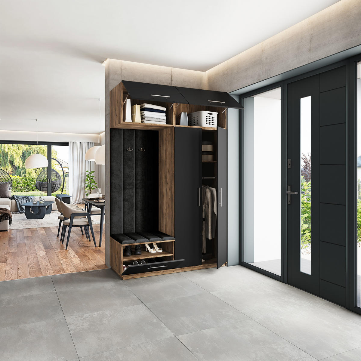 GARDEROBENSCHRANK REMA 150/240/60 cm Modern Eichefarben - Eichefarben/Schwarz, Holzwerkstoff (150/240/60cm) - MASSENO