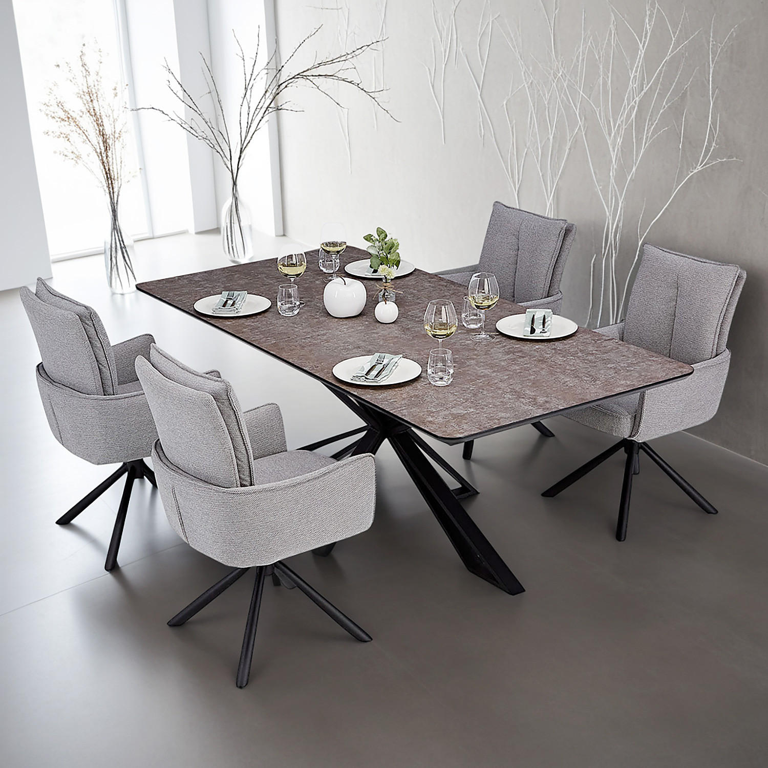 TISCHGRUPPE 200x100 cm braun schwarz mit 4 Stühle Grau - Braun, Metall (100/94/200cm) - Homestyle4u