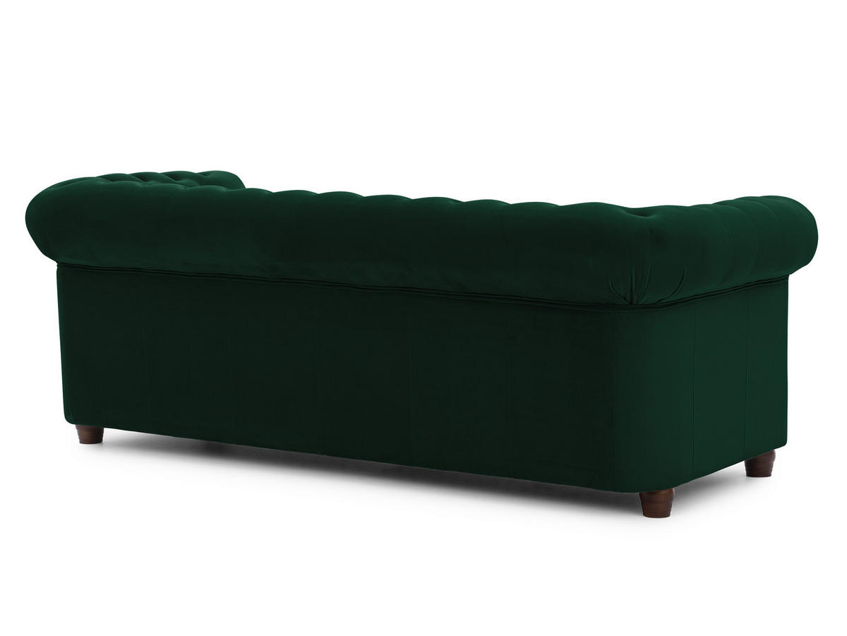 CHESTERFIELD-SOFA 3-sitzer Cleo Blink Flasche Grün Samt mit Kristallsteppung und braunen Massivholzfüßen - Braun/Grün, Holz/Textil (203/72/86cm) - S-Style Möbel