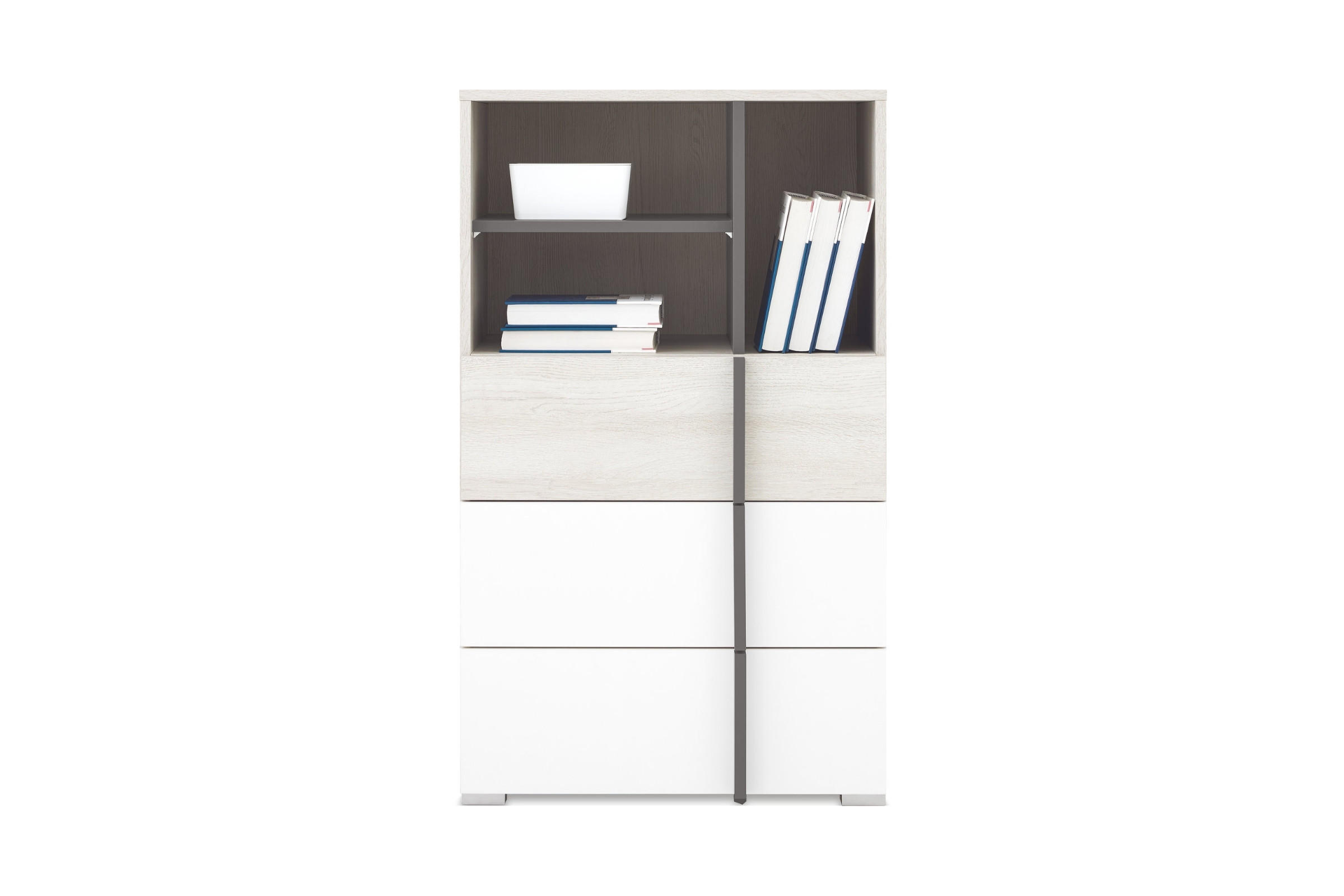 KINDERKOMMODE REMI 07 60 cm breit in Eichenweiß / Weiß Matt / Anthrazit - Eichefarben/Anthrazit, Holzwerkstoff (60/100/40cm) - Deine Möbel 24