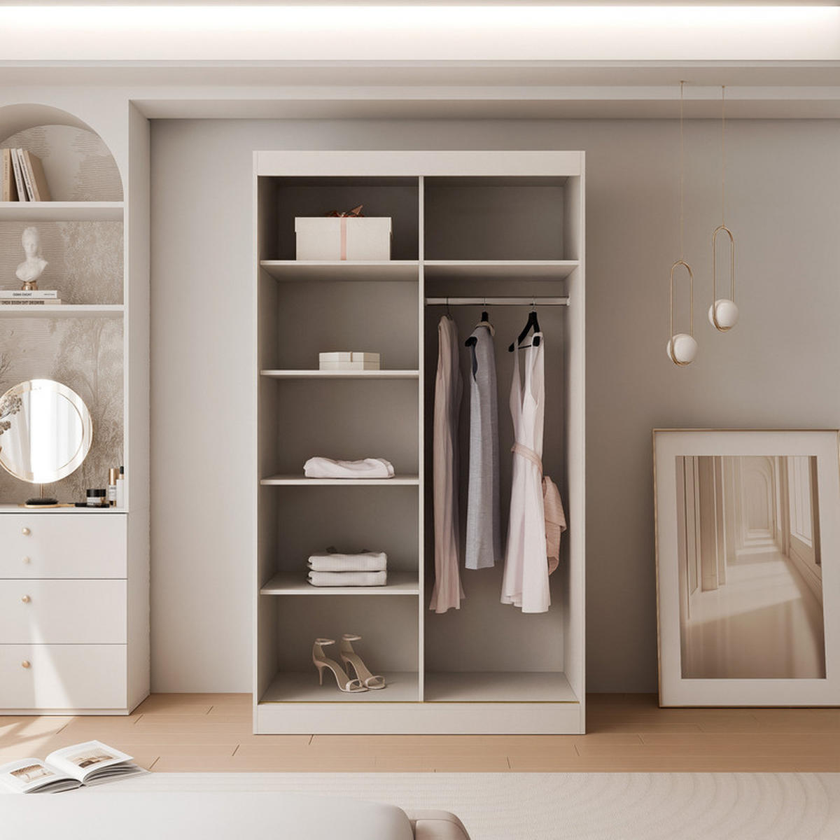 SCHWEBETÜRENSCHRANK CLARITY 2-türig 120/65/215 cm Kaschmir / goldene Griffe - Kaschmir/Goldfarben, Holzwerkstoff/Kunststoff (120/215/65cm) - Idohome