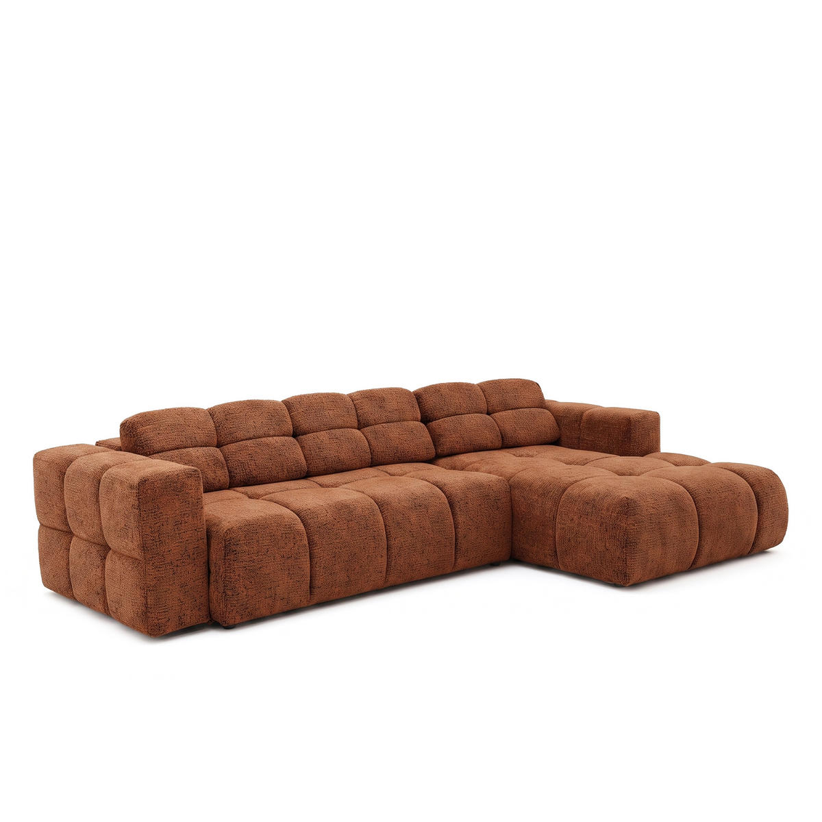 ECKSOFA TENDER Rechts mit Schlaffunktion und Verstellbare Kopfstützen, Chenille terrakotta - Terracotta/Schwarz, Holz/Kunststoff (176/315cm) - Muffo