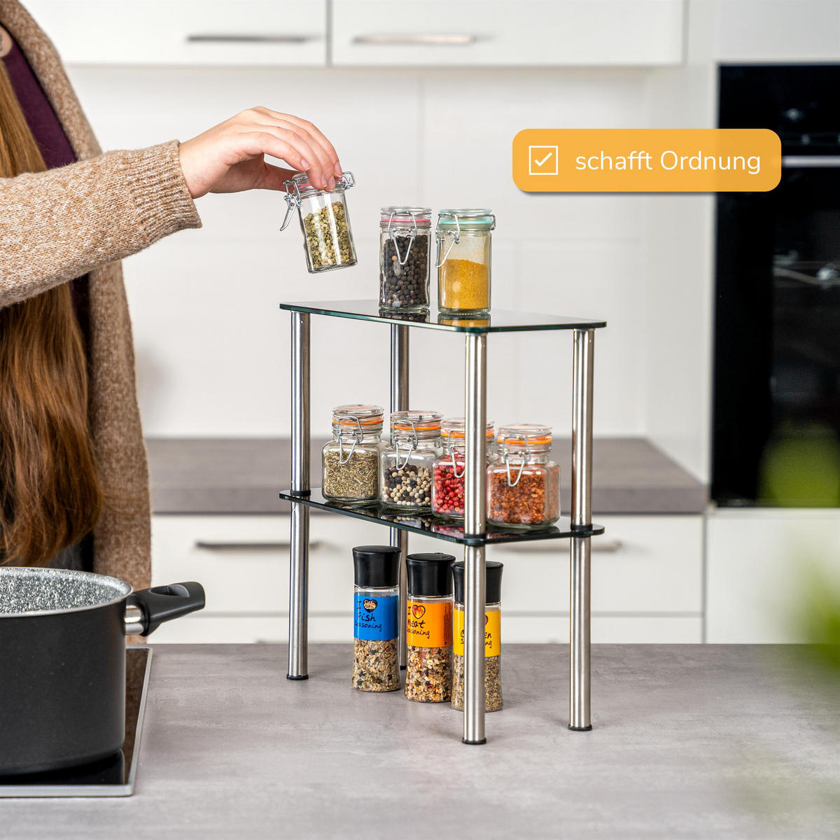 GLAS-KÜCHENREGAL schwarz - Schwarz, Glas (32/33/14cm) - bremermann