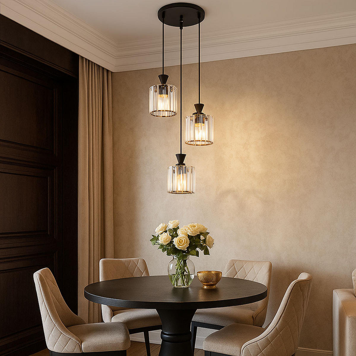 HÄNGELEUCHTE Metall Schwarz Kristalle - Schwarz, Metall (32/32/120cm) - Globo Lighting