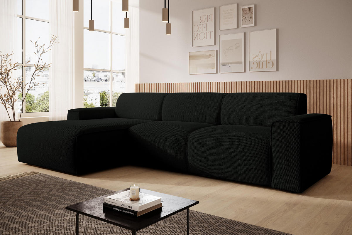 ECKSOFA L Form Didim mini Schwarz 310/165/78 cm – stilvolle kleine Eckcouch L - Schwarz, Kunststoff/Textil (165/310cm) - AX Living