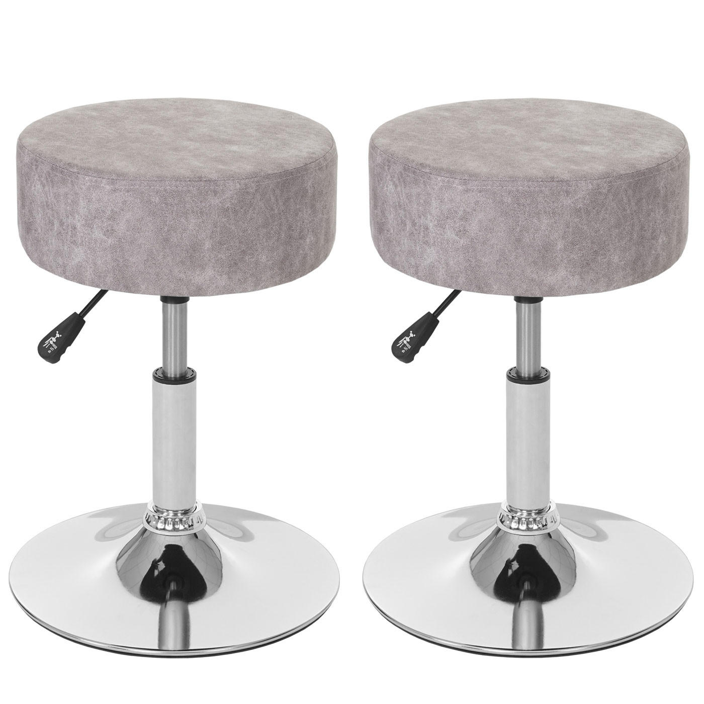 HOCKER 2er-Set höhenverstellbar und drehbar Sitzhöhe 43-55cm Ø 35cm Wildlederimitat vintage Grau - Hellgrau, Textil (35/55/35cm) - PROREGAL