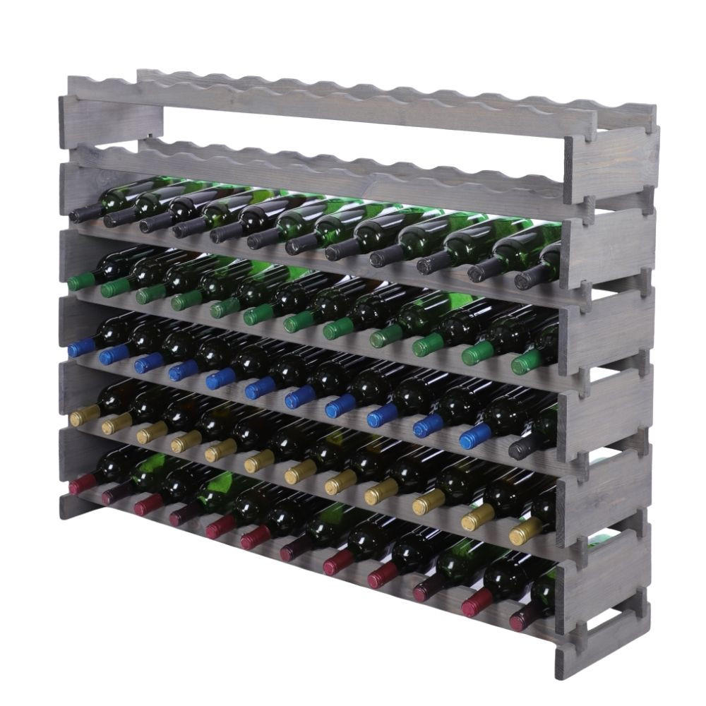 WEINREGAL VINOTECA FLEX PRO HxBxT 93x123x28cm 84 Flaschen auf 7 Ebenen Grau - Grau, Holz (123/93/28cm) - PROREGAL