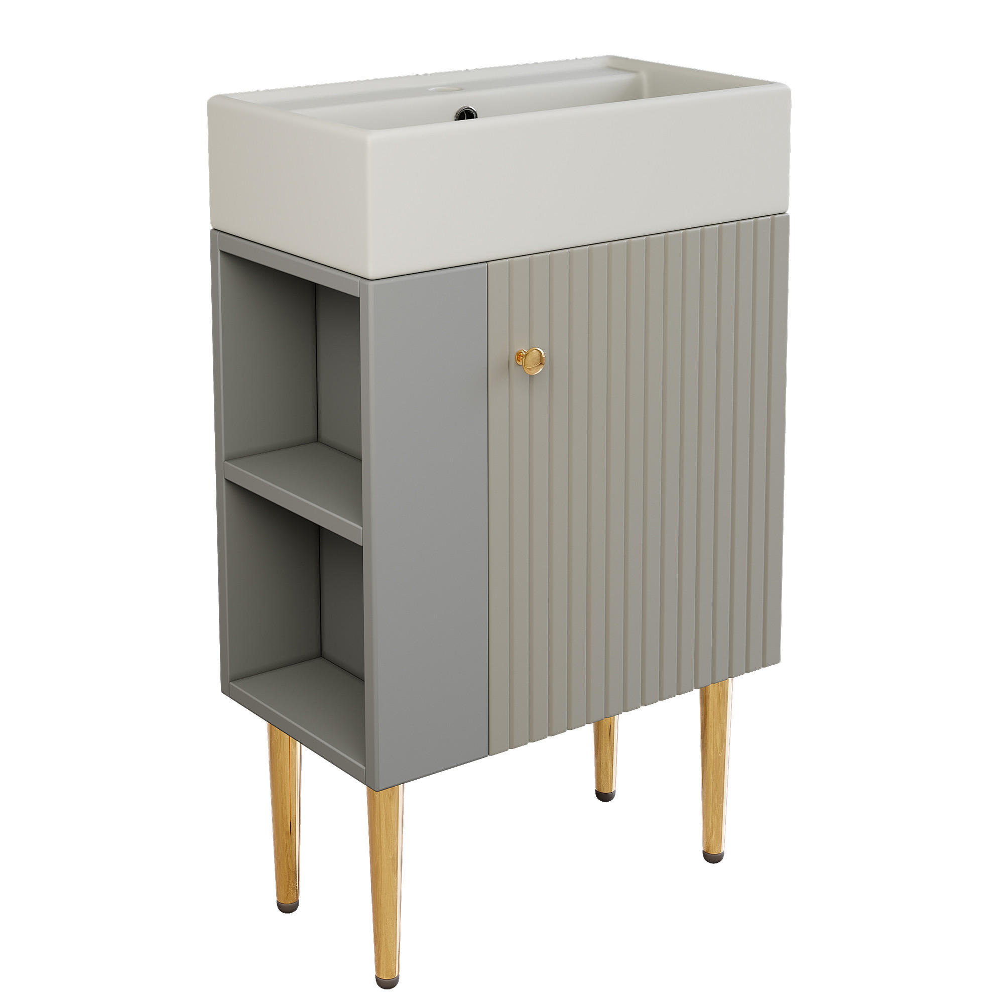 WASCHTISCHKOMBI Hellgrau mit Keramikbecken - Grau, Holzwerkstoff (55/91.5/31cm) - Urban Meuble