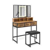 SCHMINKTISCH Fyrk Eiche rustikal 90 cm mit Hocker und LED-Spiegel - Wildeiche, Holzwerkstoff (90/137.5/40cm) - Vicco