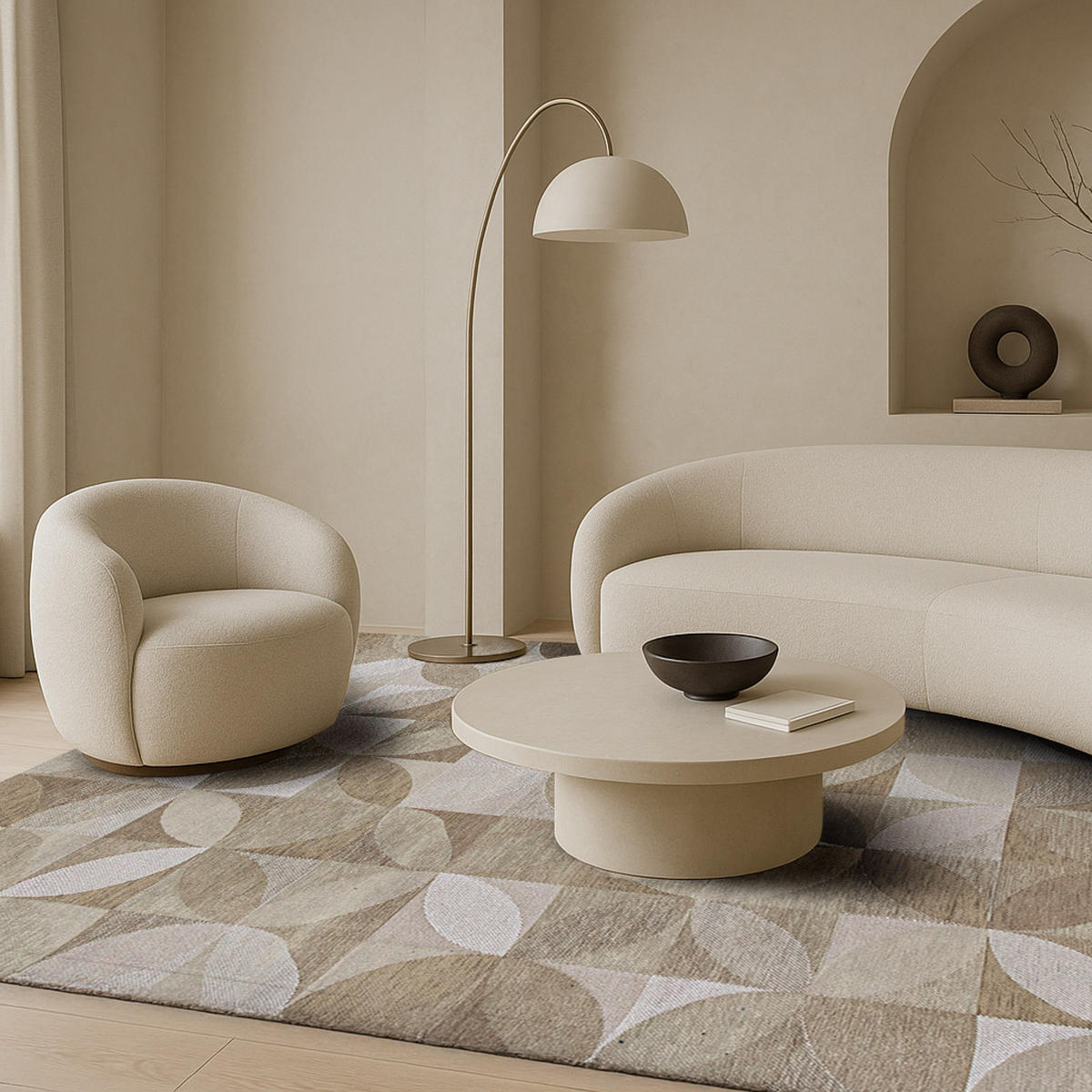 TEPPICH Rondo Diamond 140/200 cm - Beige, Textil (140/200cm) - Lola&Moi