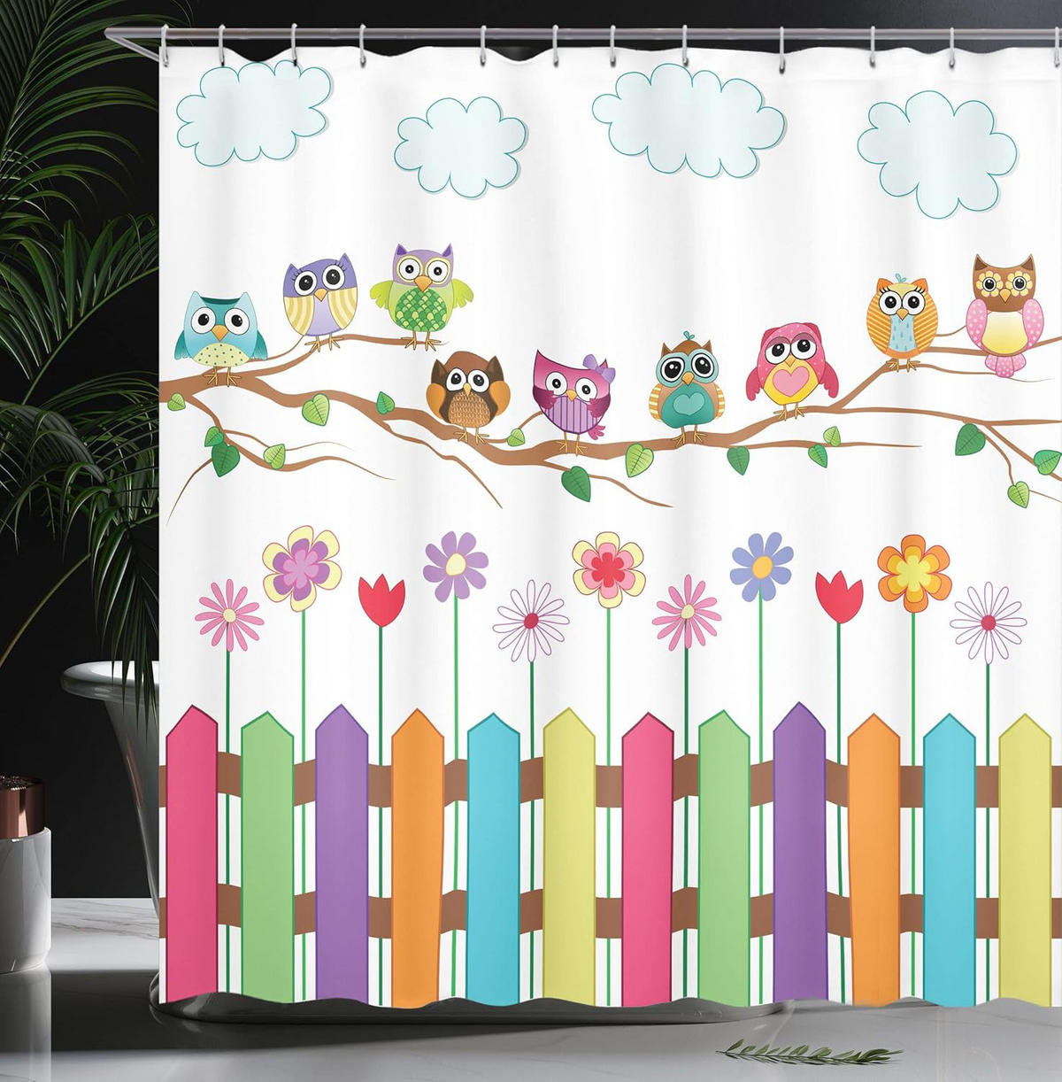DUSCHVORHANG mehrfarbig Stoff Set Dekor Badezimmer mit Haken - Multicolor, Textil (200/180cm) - MCBOSON