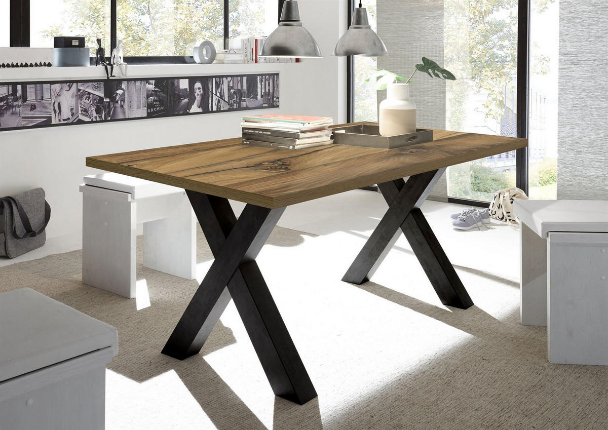 ESSZIMMERTISCH Eike 8 200 x 100 x 75 Esstisch Schwarzstahl/Plankeneiche - Dunkelbraun, Holz (200/100/75cm) - 58aufmkessel