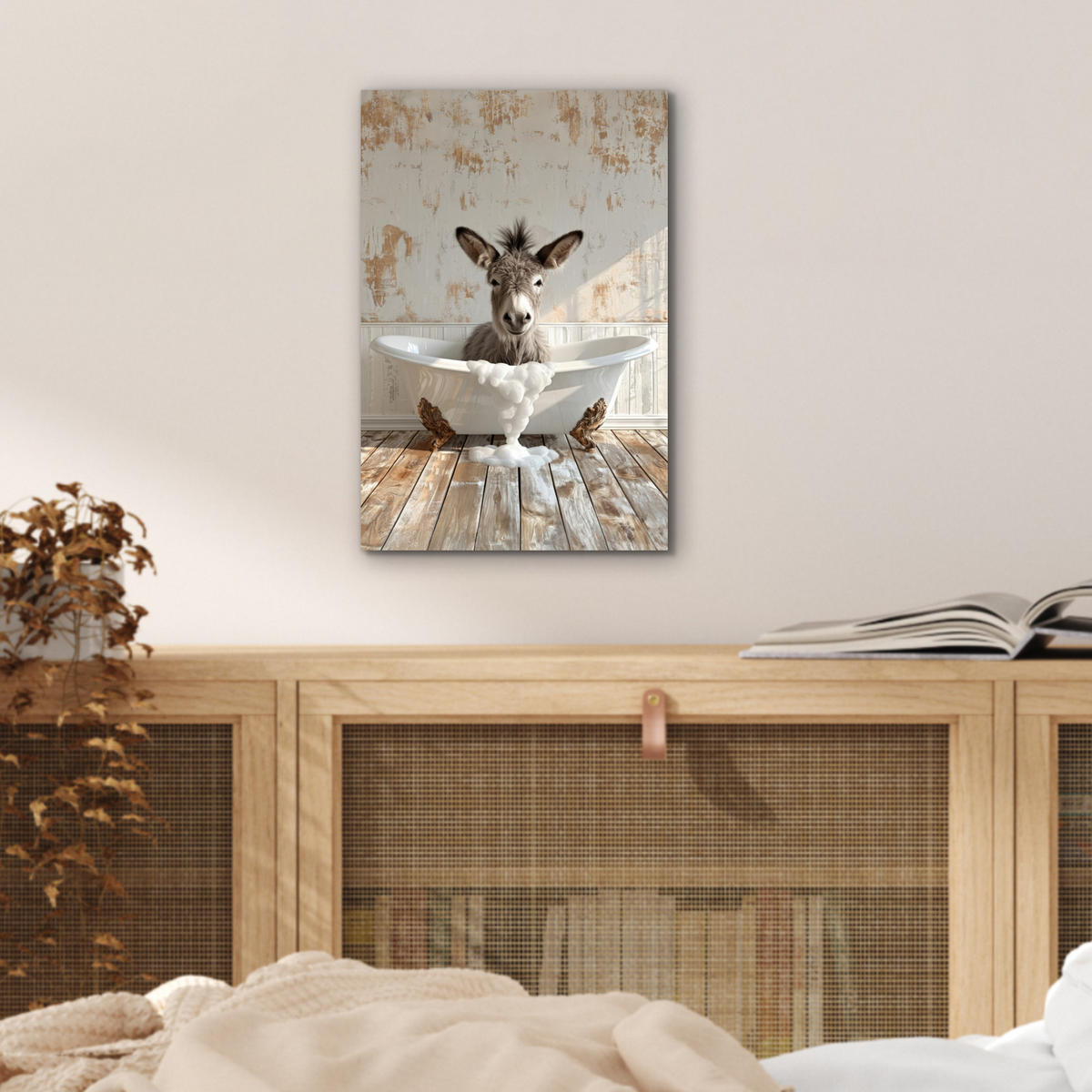 KOVOVÝ OBRAZ Osol - Zvieratá - Vaňa - Pena 20x30 cm - biela, kov (20/30cm) - MuchoWow