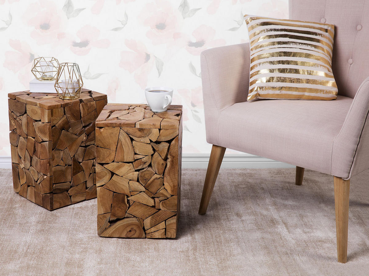 BEISTELLTISCH Teakholz hellbraun quadratisch 30/30 cm Nelson - Hellbraun, Holz (30/30/45cm) - Beliani