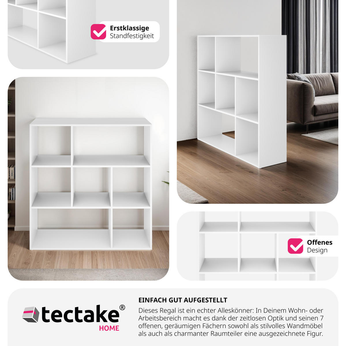 BÜCHERREGAL Tartu,104 x 29 x 107 cm,weiß - Weiß, Holzwerkstoff (104/107/29cm) - tectake