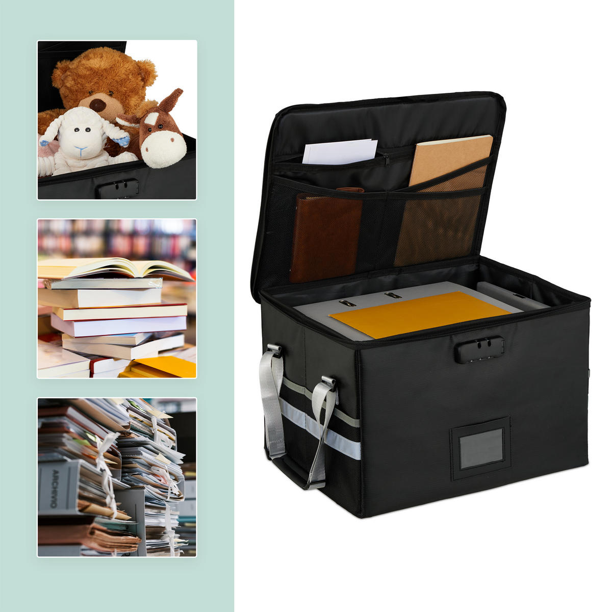 TORBA za dokumente - črna, umetna masa/tekstil (40/27/33cm) - Relaxdays