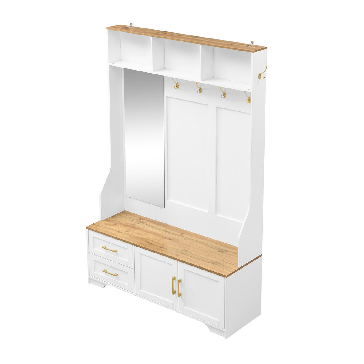 GARDEROBENSCHRANK mit LED und Spiegel 120 x 40 x 187 cm MDF Weiß/Holzoptik - Weiß, Holzwerkstoff (40/187/120cm) - Beauniv