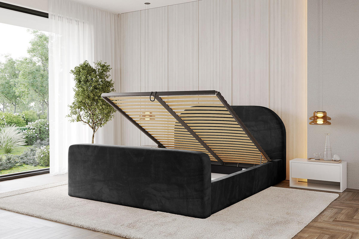 POLSTERBETT mit Bettkasten, Fußteil und Lattenrost, Boxbett mit Matratze H3/H4 - TIVON-Z 180x200 Schwarz - Schwarz, Holzwerkstoff/Textil (180/200cm) - ALTDECOR