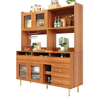 BUFFET 145/39/171 cm in Walnussbraun mit Changhong-Glastür und Weinregal - Walnussfarben, Holzwerkstoff (39/171/145cm) - Flora Grace