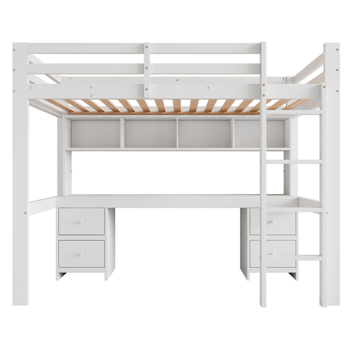 HOCHBETT 90/200 cm Weiß mit Tisch und großem Stauraum mit Matratze - Weiß, Holzwerkstoff (90/200cm) - OKWISH