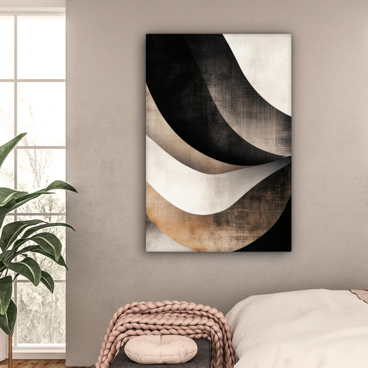 LEINWANDBILD Abstrakt - Wellen - Schwarz - Verwittert 80x120 cm - Trüffeleichefarben, Textil (80/120cm) - MuchoWow