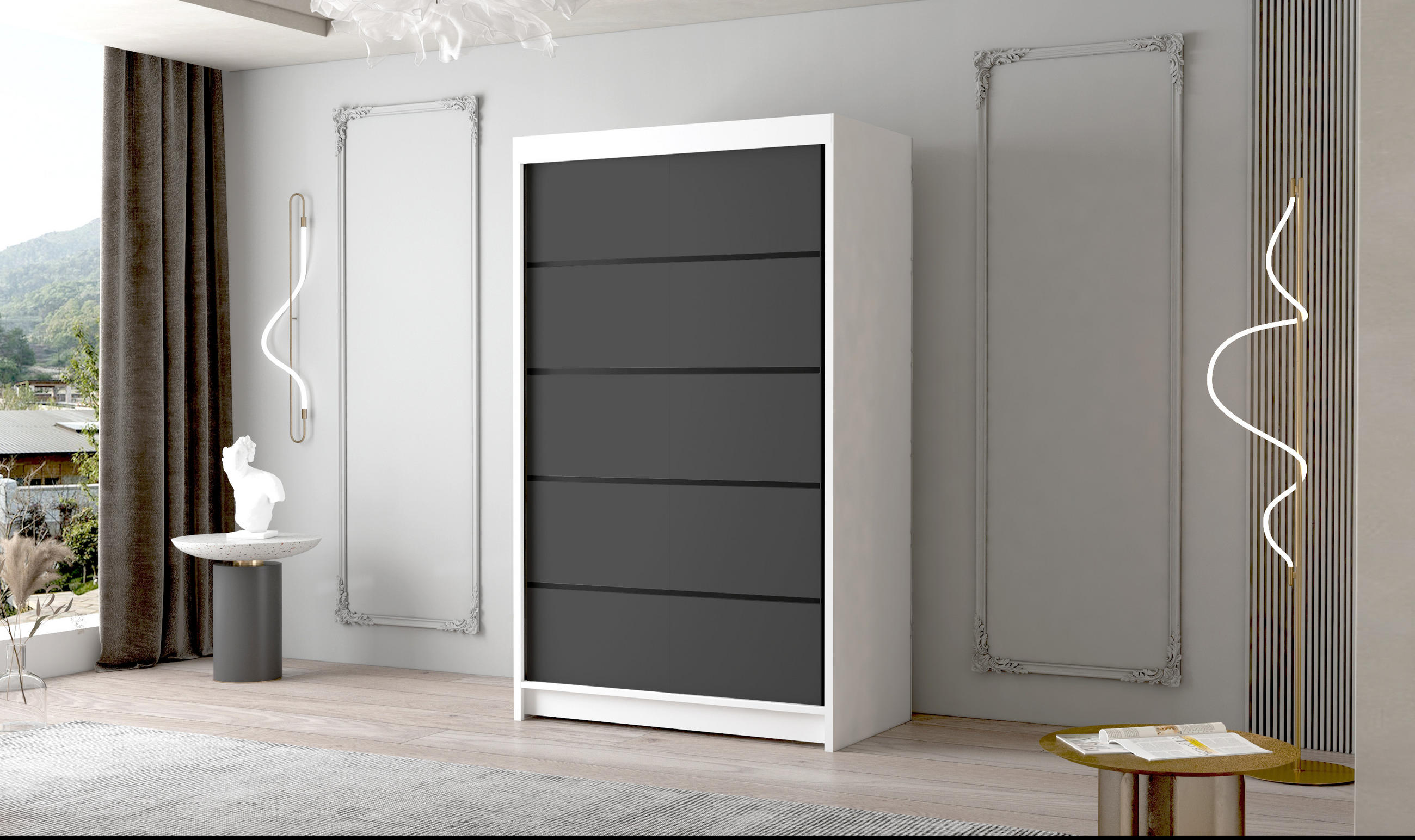 SCHWEBETÜRENSCHRANK Letto IV - 100 cm - Schwarz/Weiß, Holzwerkstoff/Metall (100/200/58cm) - Sofnet