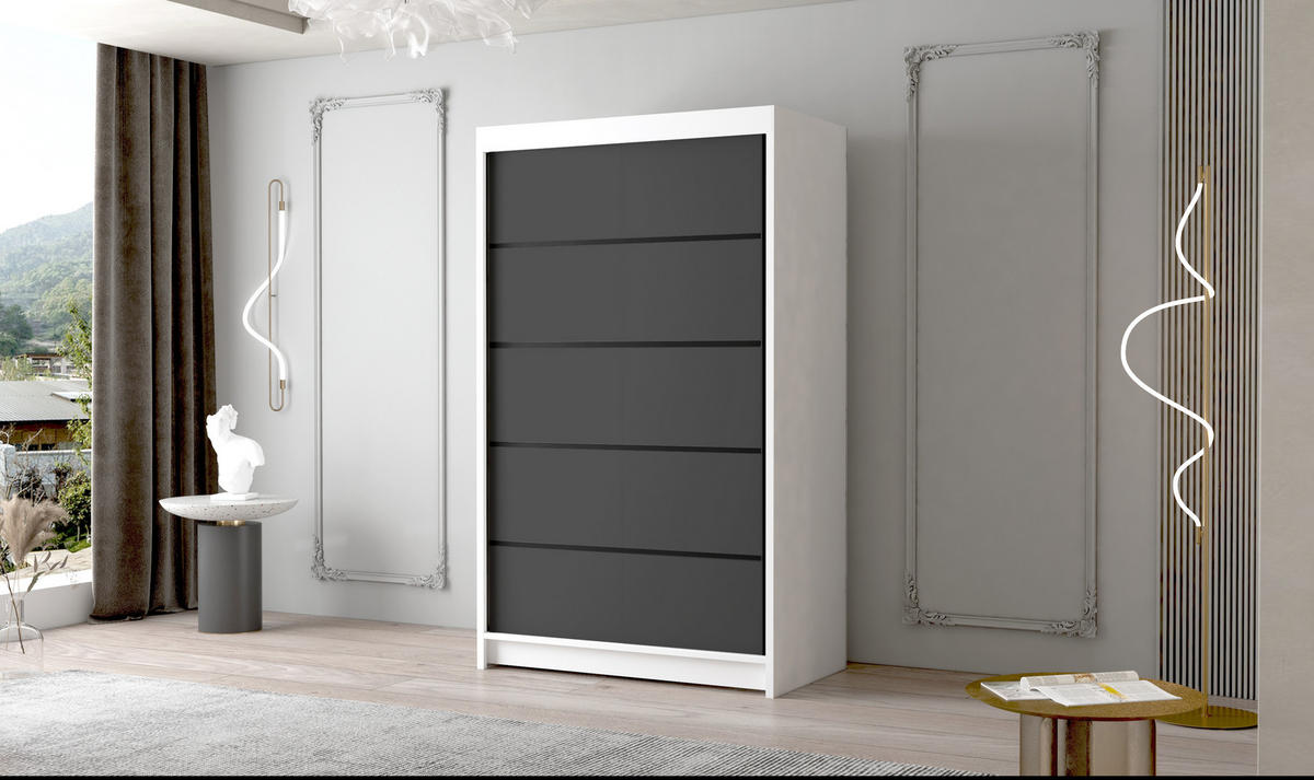 SCHWEBETÜRENSCHRANK Letto IV - 100 cm - Schwarz/Weiß, Holzwerkstoff/Metall (100/200/58cm) - Sofnet