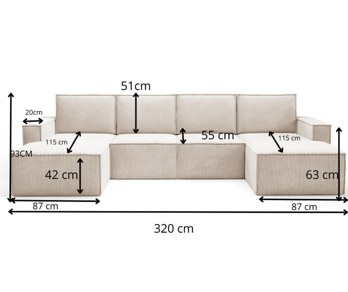 WOHNLANDSHAFT Orto Dunkelgrau - Dunkelgrau, Holzwerkstoff/Textil (320/93/142cm) - Bettso