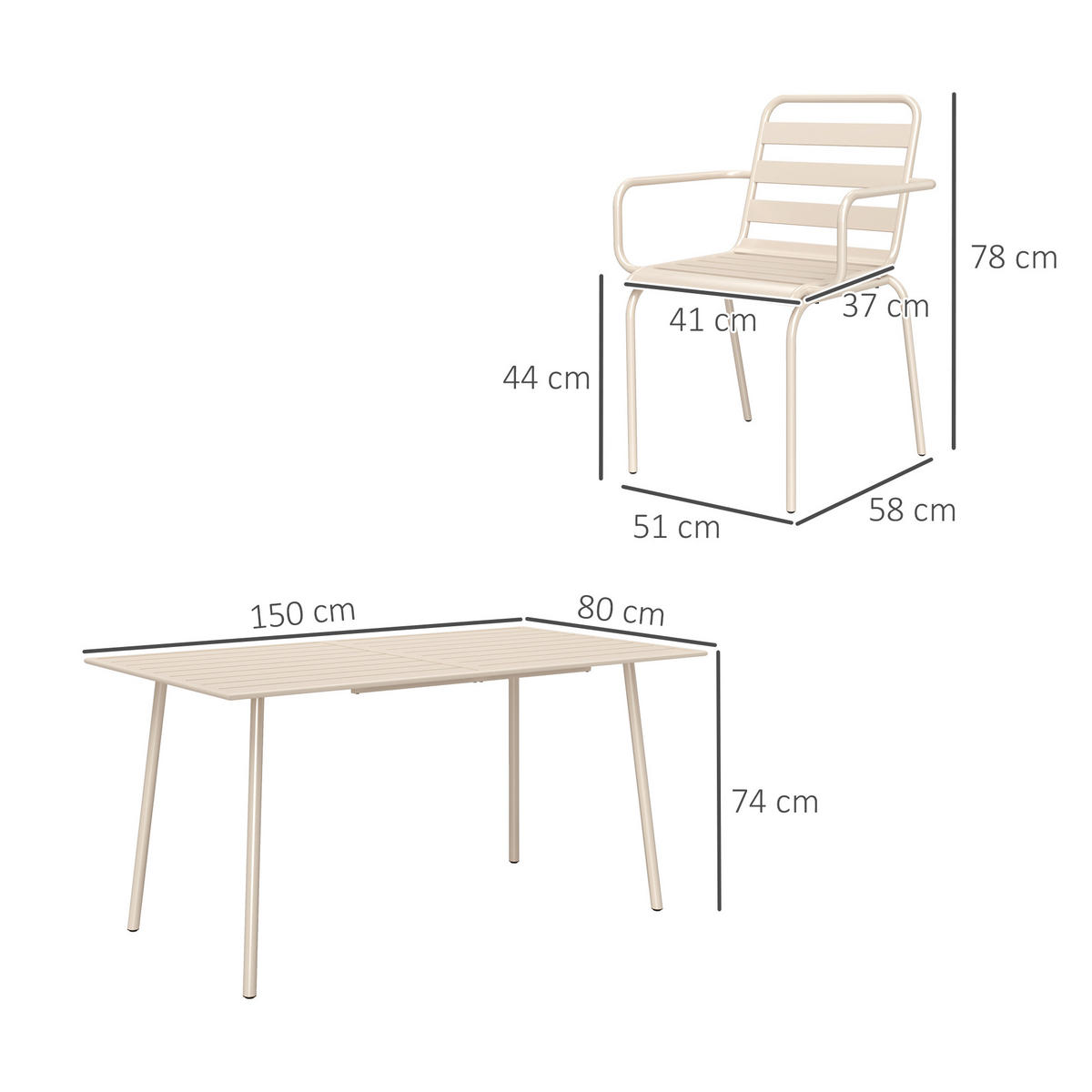GARTENTISCHGRUPPE DE-18100 7-teilig, stapelbar Beige - Beige, Metall - ComfortXL
