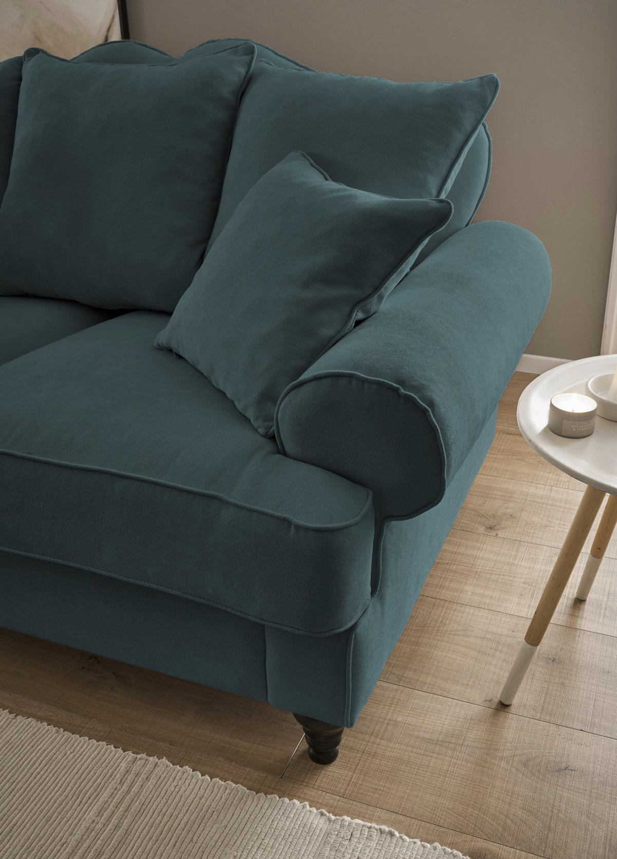 SOFA blaugrün Landhaus, Couch 3,5-Sitzer 230 cm - Dunkelgrün, Holz/Textil (230/95/100cm) - Furn.Design