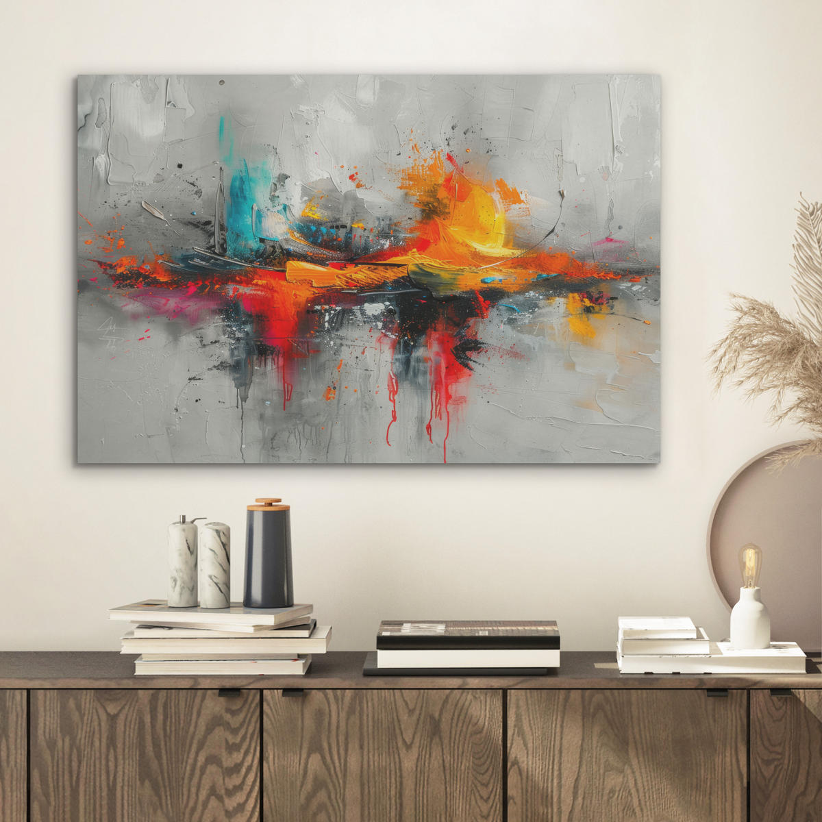 AKUSTIKBILD Moderne Kunst - Orange - Grau - Abstrakt Wanddeko 70x50 cm - Hellgrau, Kunststoff (70/50/0.9cm) - MuchoWow