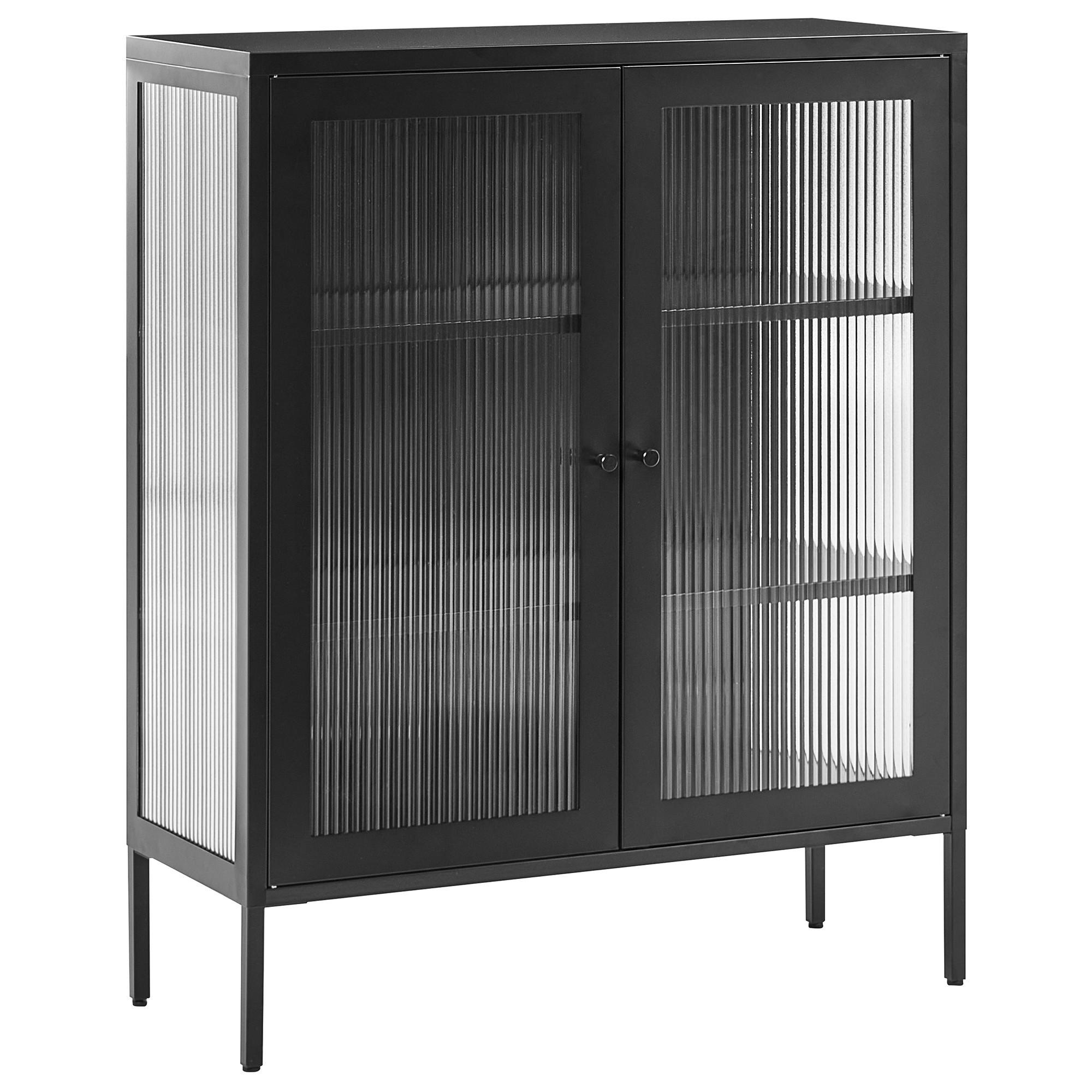 SIDEBOARD mit Glastüren Metall 90 cm Schwarz Lerryn - Schwarz, Metall (90/110/35cm) - Beliani