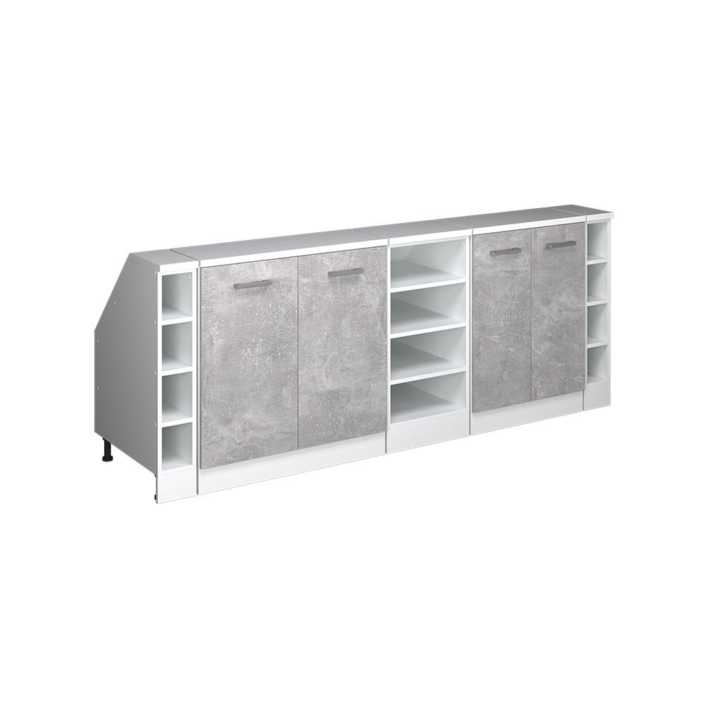 KUCHYNSKÁ SKRIŇA PRE ŠIKMÉ STRECHY R-Line betón 210 cm Súprava 5 korpusov skrine hĺbka 60 cm - sivá/biela, kompozitné drevo (210/83.8/60cm) - Vicco