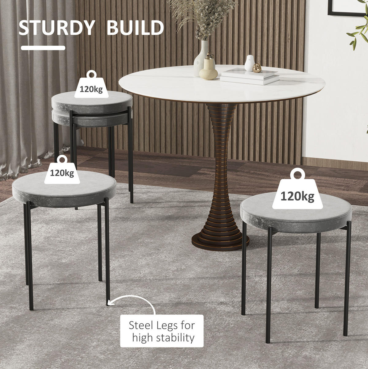 HOCKER 4er-Set, stapelbar, Dunkelgrau, Sitz in Samtoptik - Dunkelgrau, Metall (41.5/46/41.5cm) - MIVRAY