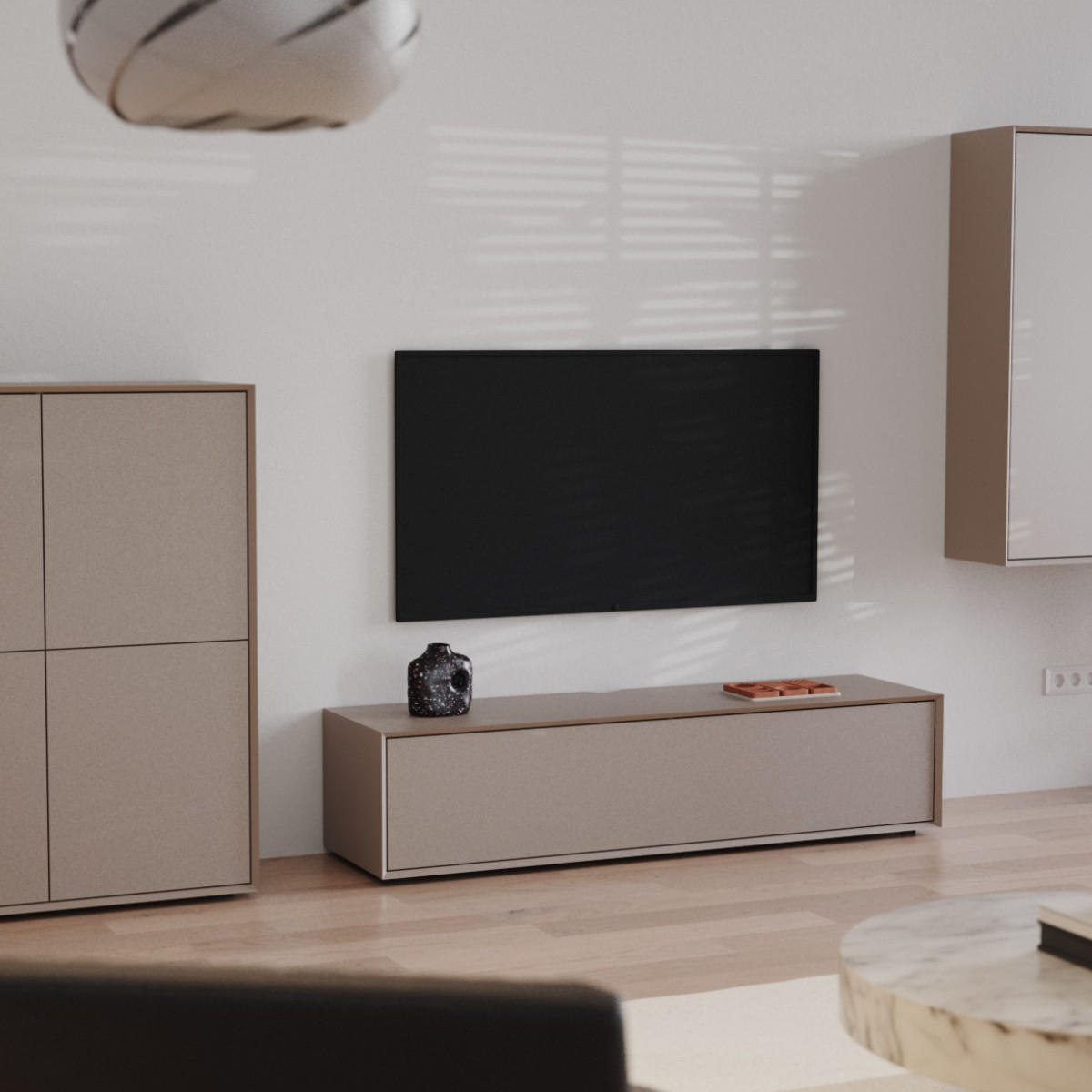 LOWBOARD mit 1 Klappe 43/160/36 cm - Sandfarben, Holzwerkstoff (43/36/47cm) - Calicosy