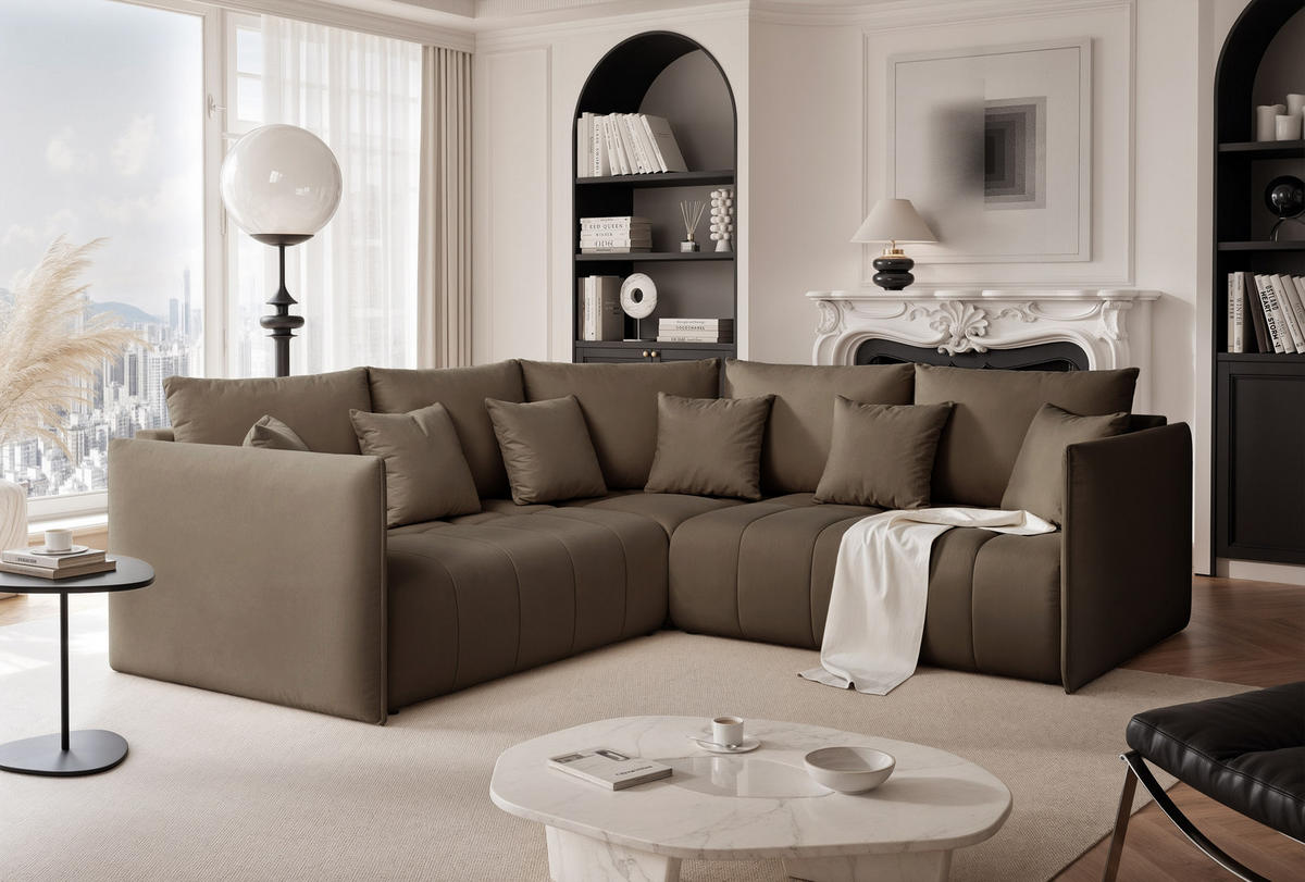 ECKSOFA OLIMPIA mit Schlaffunktion und Bettkasten Braun - Braun, Holzwerkstoff/Kunststoff (235/230cm) - Idohome