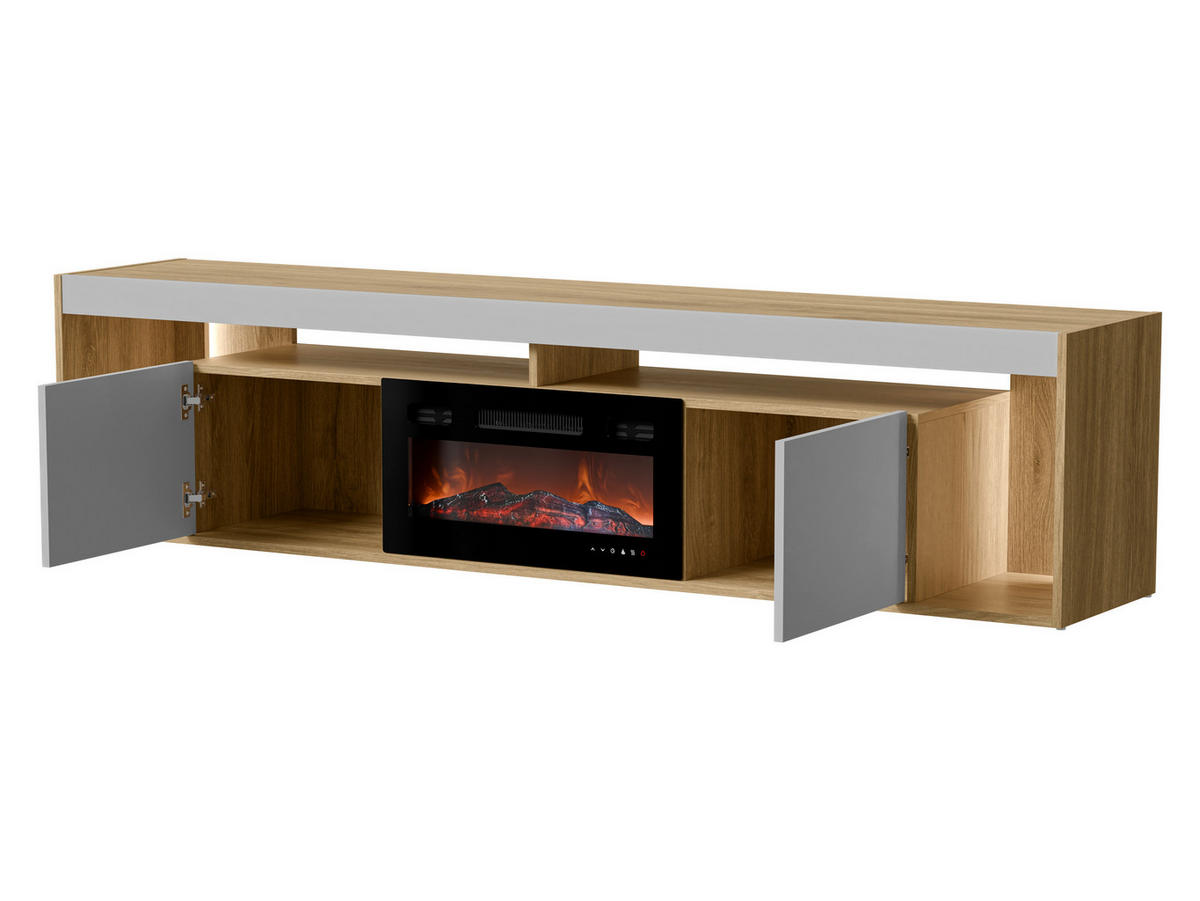 TV-LOWBOARD Fiore EF 2D mit Kamin - Eichefarben/Schwarz, Holzwerkstoff/Kunststoff (200/48/39cm) - MIRJAN24