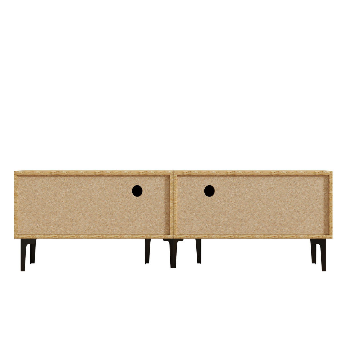 TV ormarić od iverice 160x36,5x45 cm prirodna boja i crna s 4 pretinca i 7 PVC nogu, za TV do 65" - svijetlo smeđa, drvni materijal (160/45/36.5cm) - Modfu