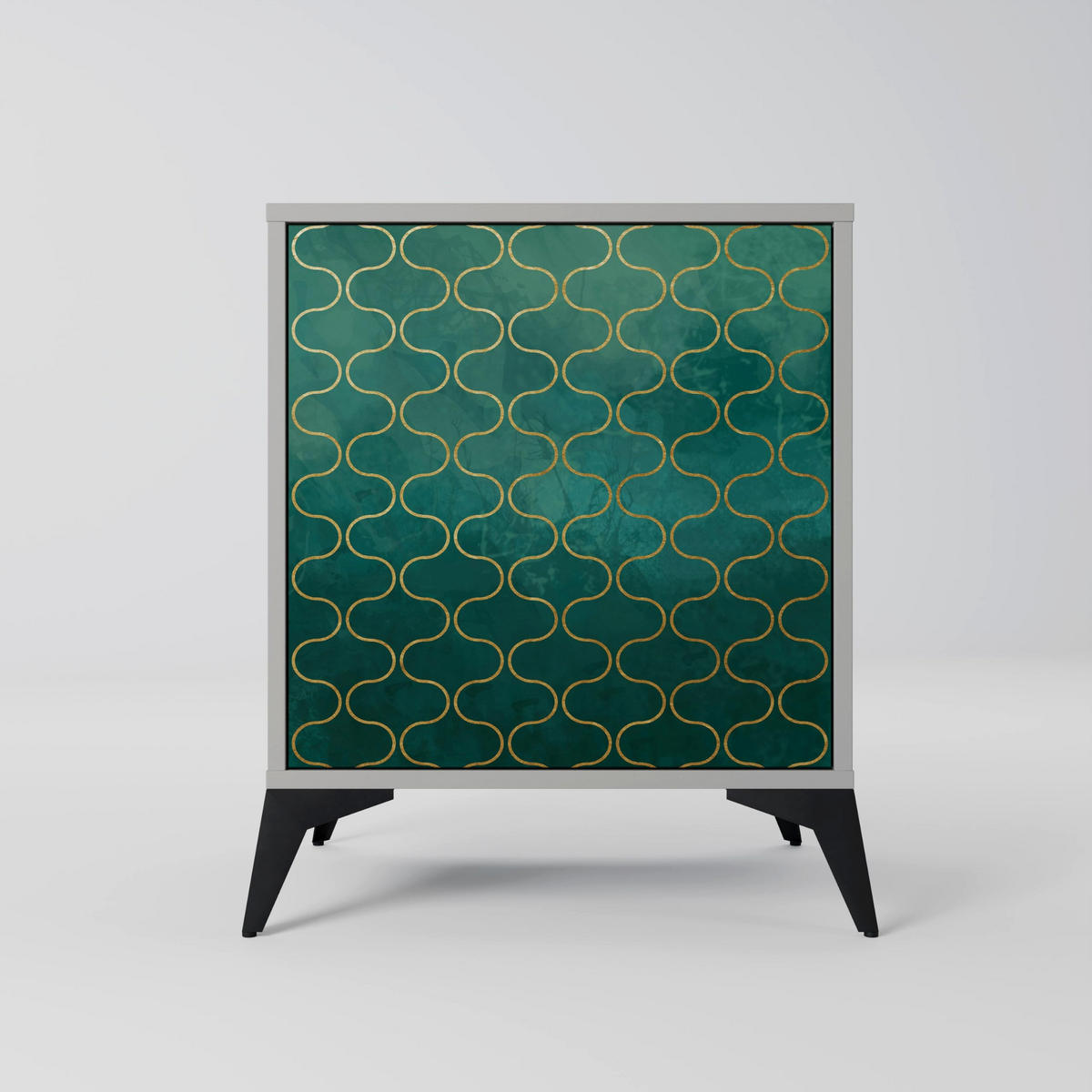 SIDEBOARD TESSELATED GREENERY, Grau, 57,5x42x77,5 cm, Schräge Buchenholzfüße - Buchefarben/Multicolor, Holzwerkstoff/Buchenholz (57.5/77.5/42cm) - SpaceRebels