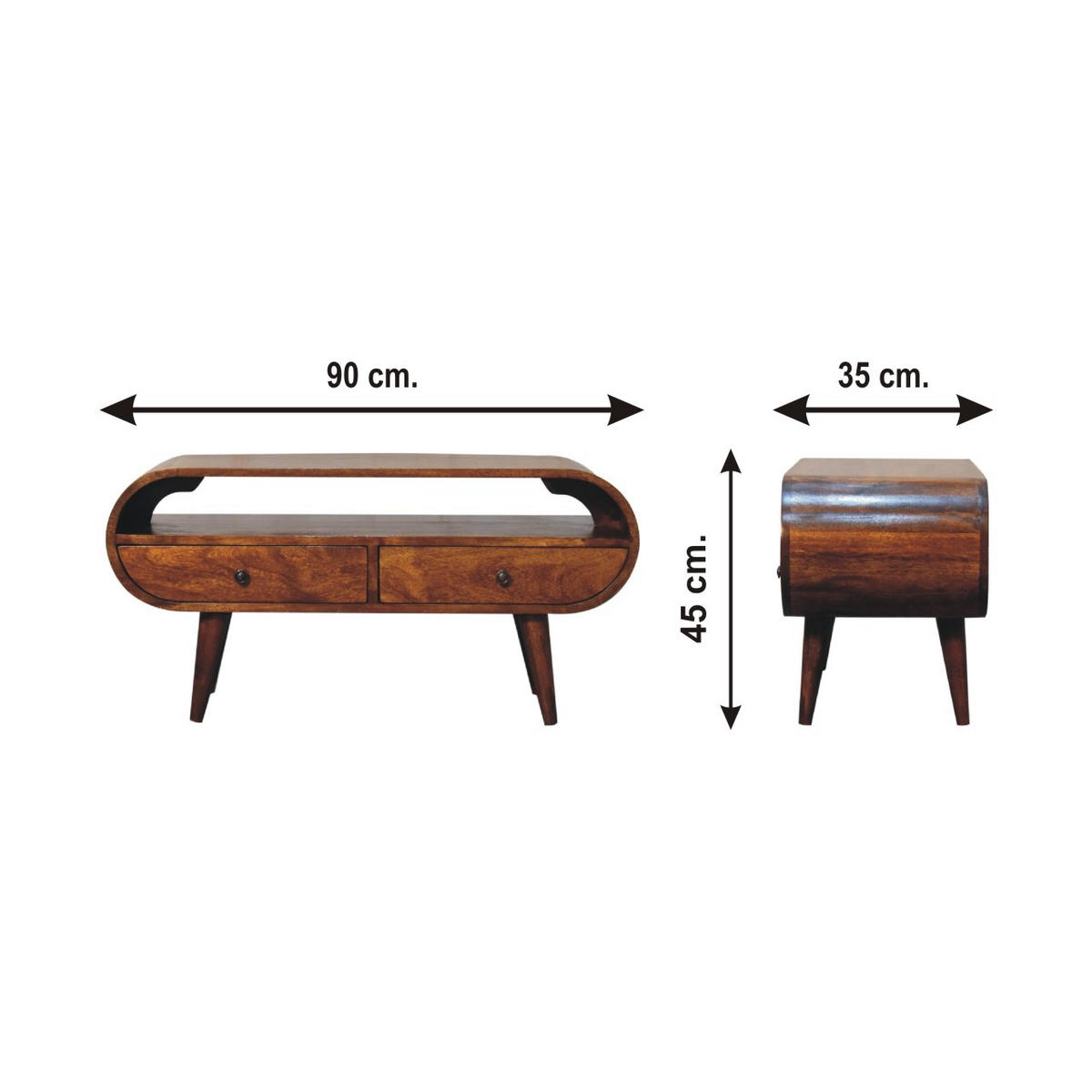 TV-ELEMENT mit Kastanienholz-Finish - Kastanienfarben/Messingfarben, Holz/Metall (90/45/35cm) - Artisan Furniture