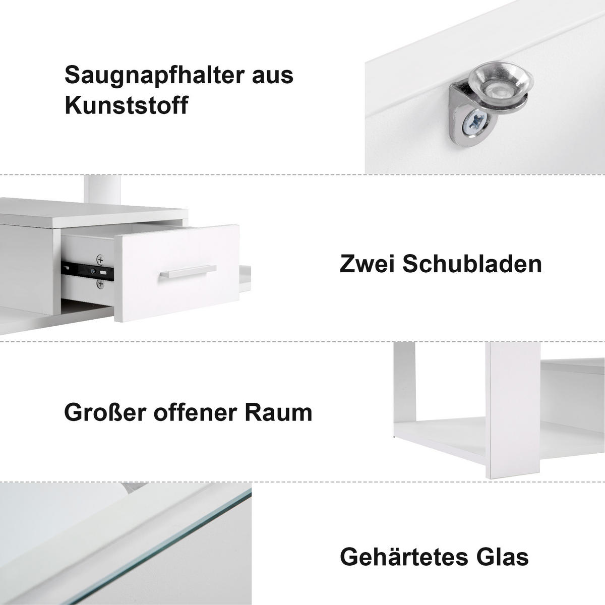 COUCHTISCH 100/50/40 cm weiß mit Glasplatte und Stauraum - Weiß, Holzwerkstoff (100/50/40cm) - OKWISH